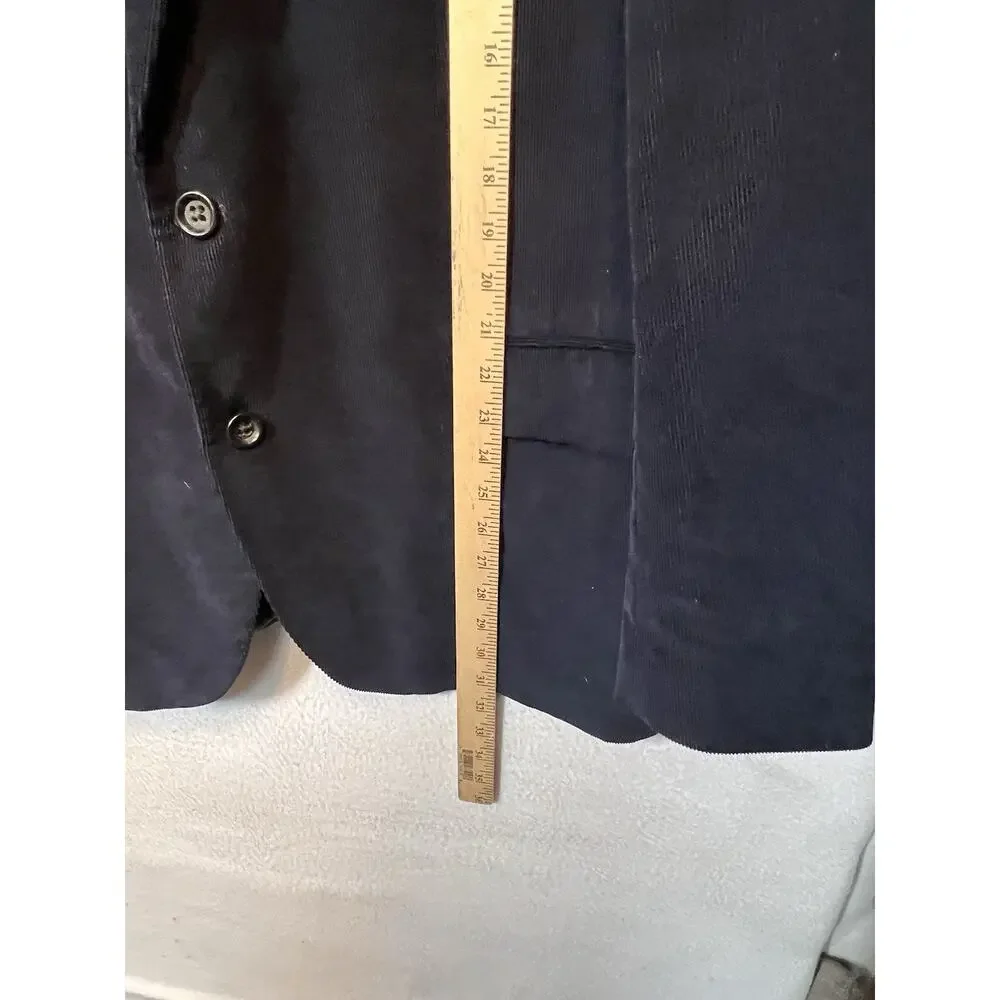 Stafford Signature Mens Blazer 46R Corduroy Sport Coat Blue Cotton Elbow‎ Patch